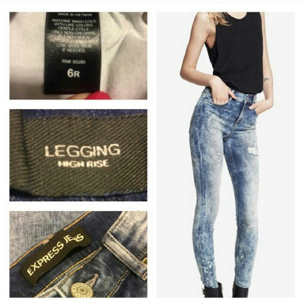 Express high waisted acid wash jean leggings